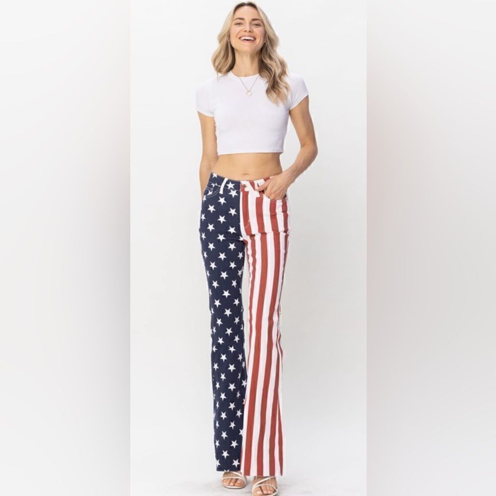High Waist American Flag Print Flare - Picture 2 of 7